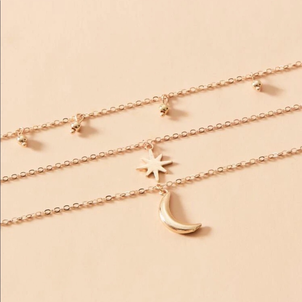 Boho cresent moon star layered necklace gold - Picture 2 of 2